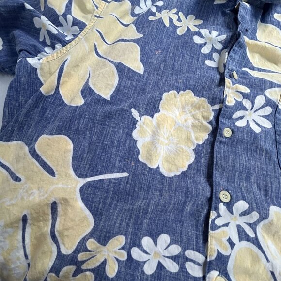 Reyn Spooner Mens XL Blue Yellow Floral Leaf Commerative Classic Hawaiian Shirt - Picture 7 of 11